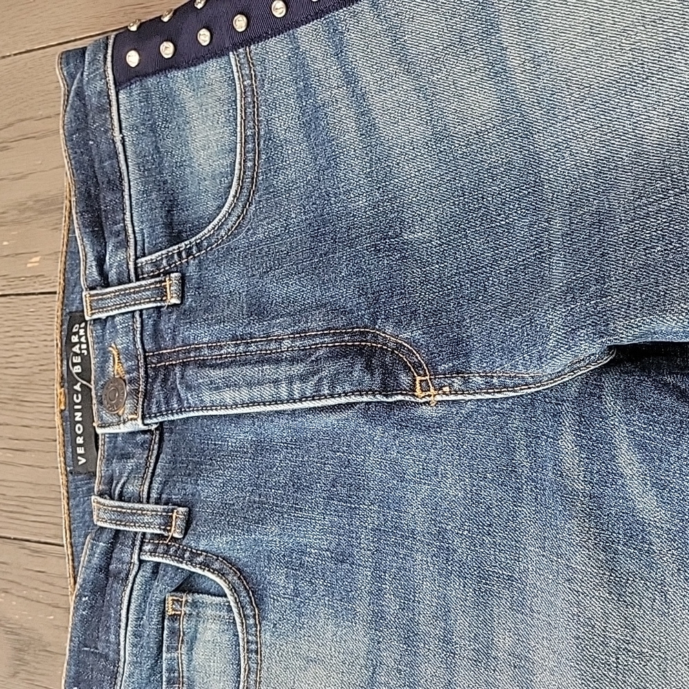 Veronica Beard "Ines" Rhinestones Girlfriend Side Crop Jeans Size 25 - Picture 14 of 16